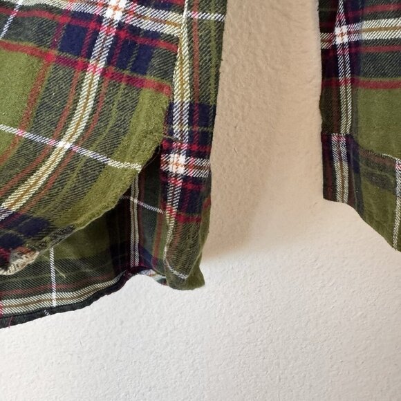 Womens Buttoned Up Shirt Olive Blue Red Plaid Flannel Size Medium - Picture 6 of 9